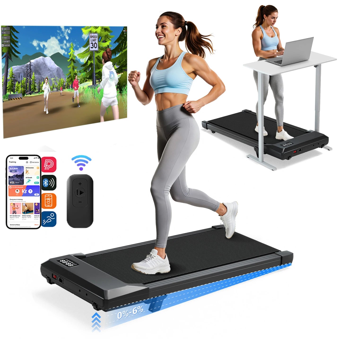 Superun Under Desk Walking Pad Treadmill 2.5 HP Quiet Portable LED Display