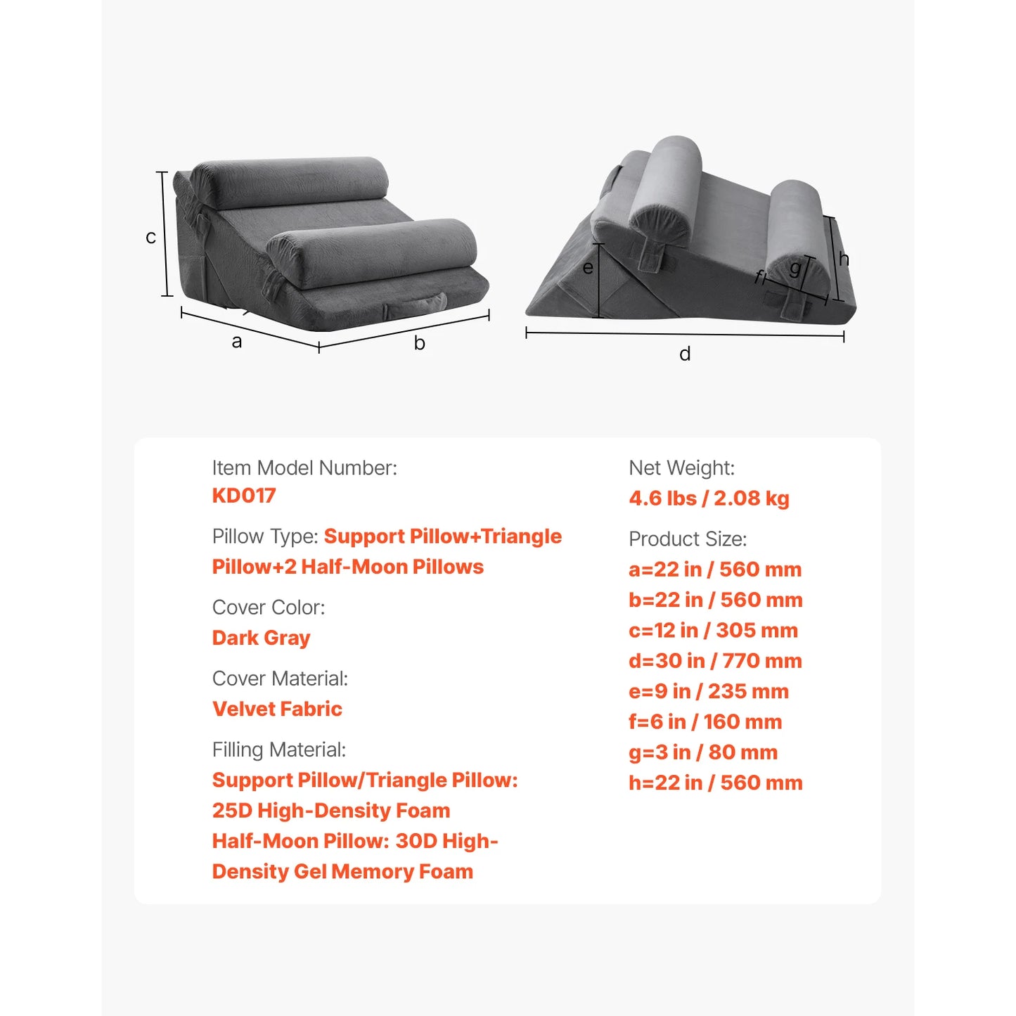 NONECN Wedge Pillow Set For Sleeping Orthopedic Post Surgery Relief