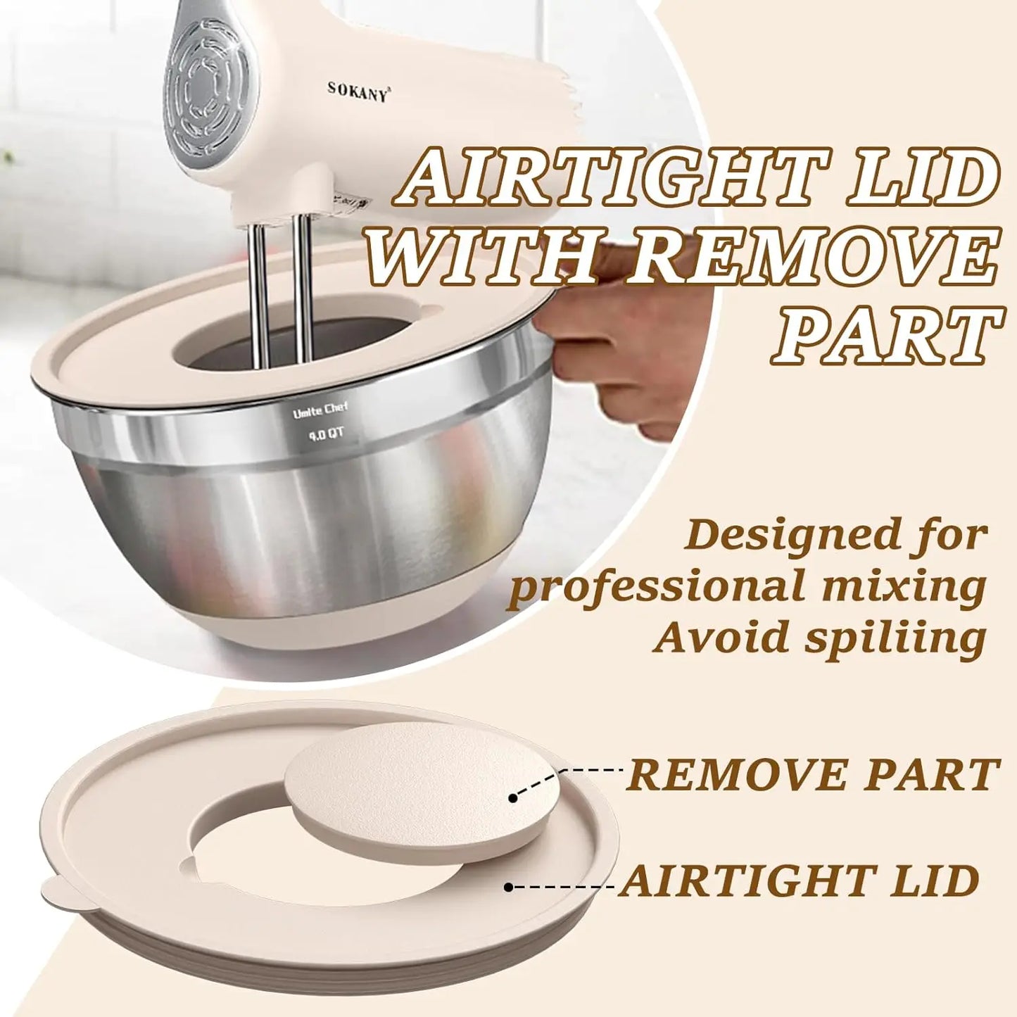 Stainless Steel Mixing Bowls Set With Airtight Lids Grater Attachments