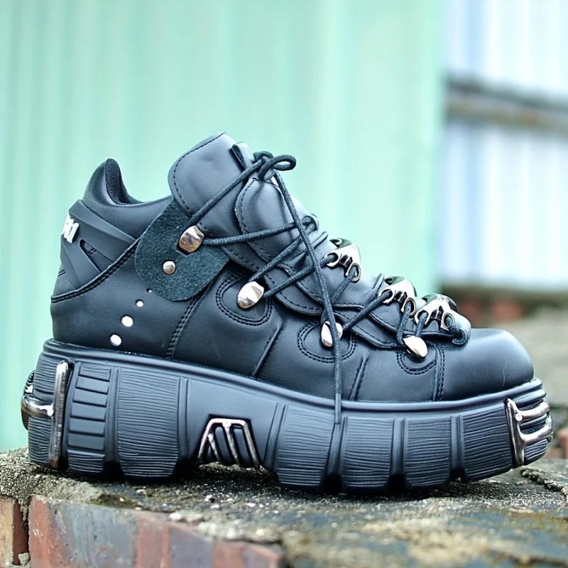 Women Platform Sneakers With Metal Decoration Thick Sole Casual Punk
