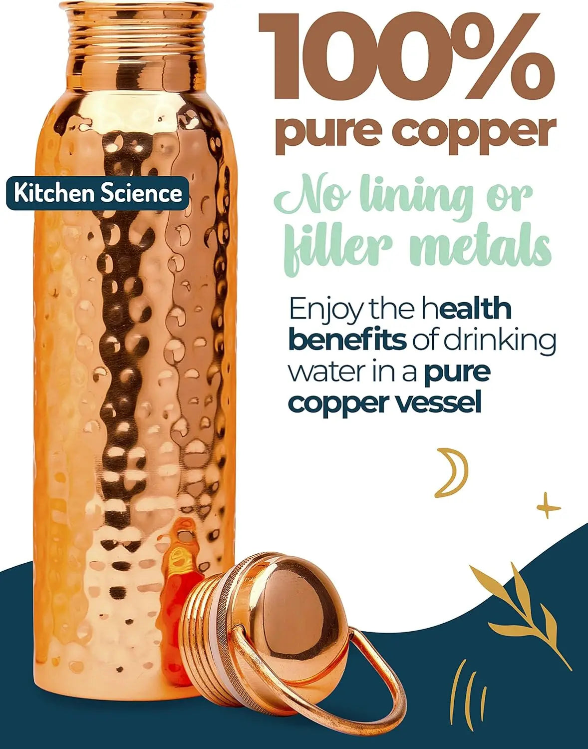 XMSJ Copper Water Bottle Lab Tested Leakproof with Sleeve Bag