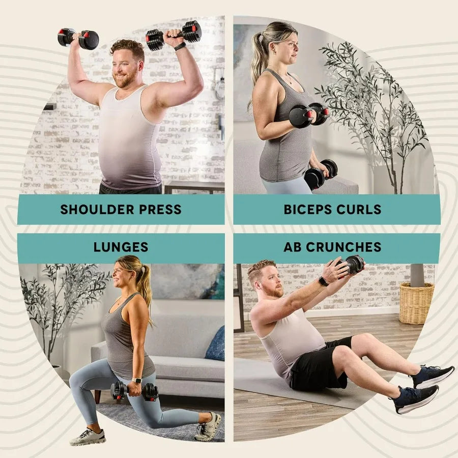 Adjustable Dumbbells Set 5in1 15lb With Rack Quick Adjust Grip