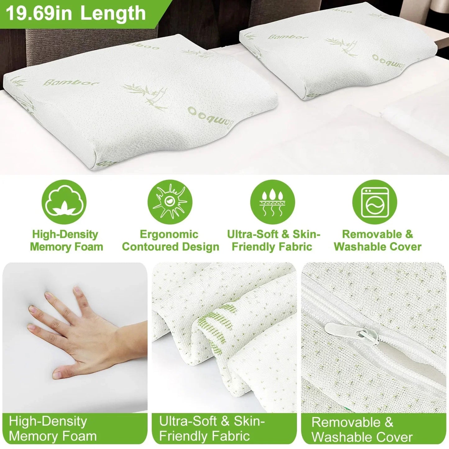 Bamboo Memory Foam Cervical Pillow for Neck Support and Comfort