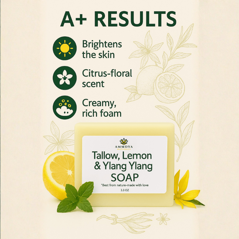 AMMOYA NATURALS Tallow Turmeric Lemon Ylang Ylang Goat Milk Soap