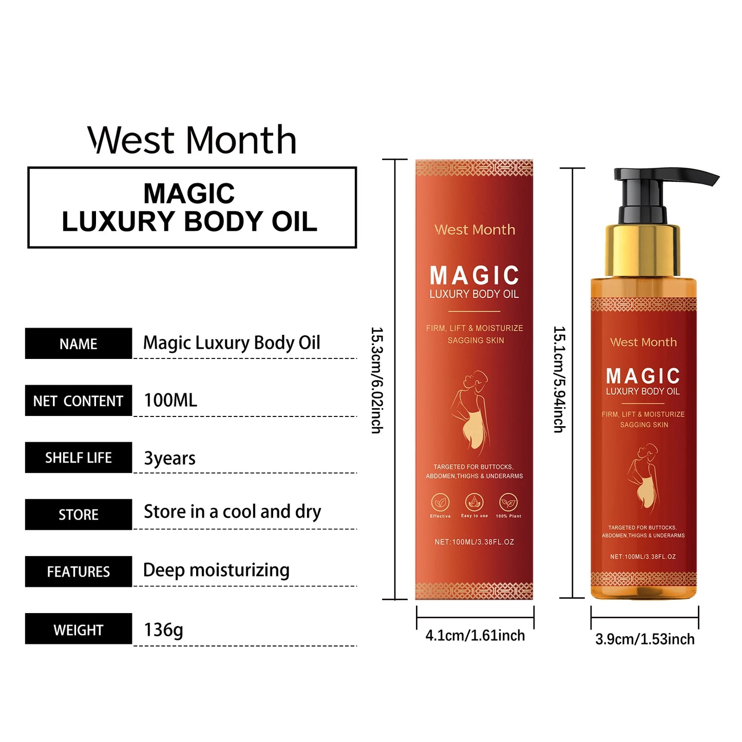 West&Month Body Tightening Oil for Moisturizing and Firming Skin