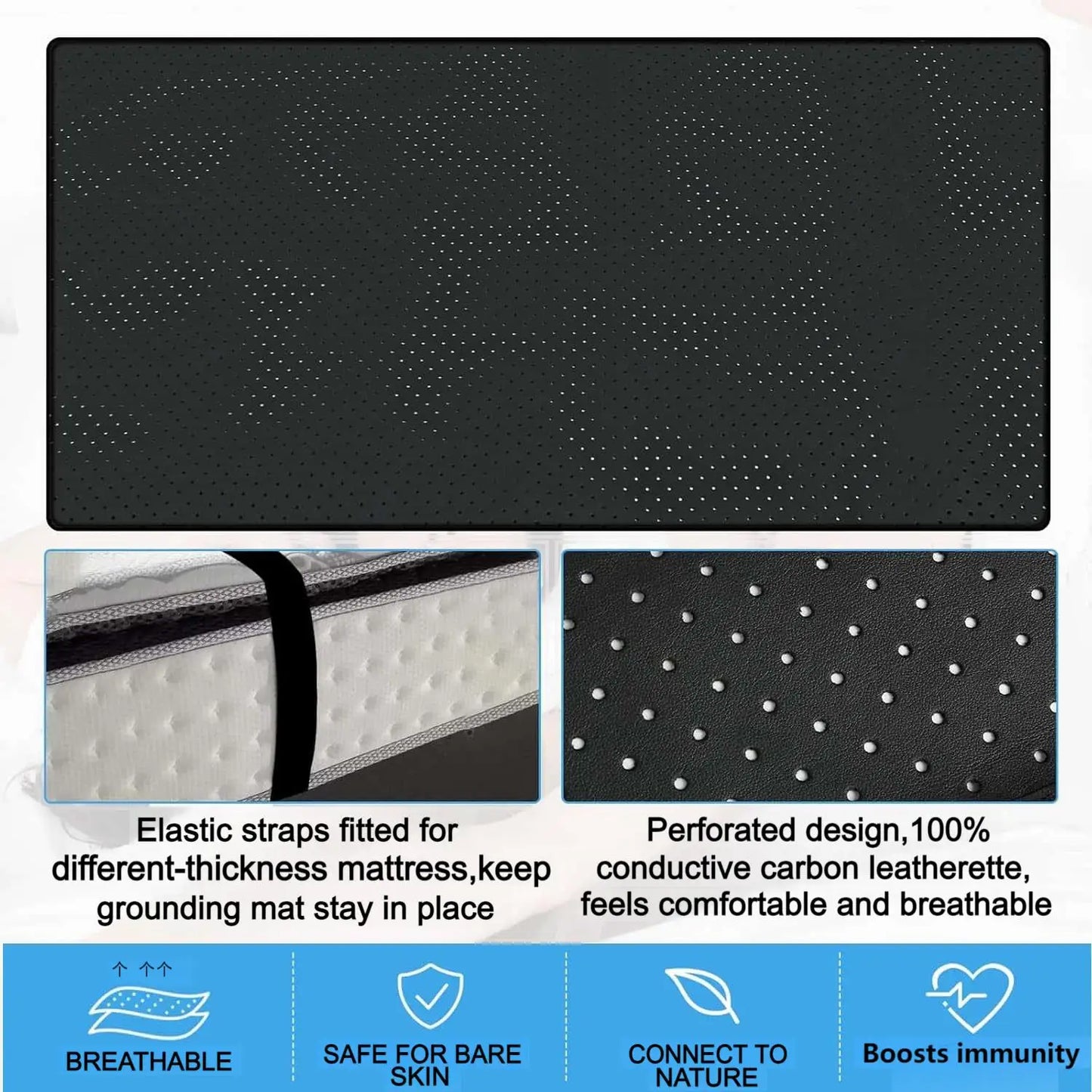 Grounding Sheet and Mat Combo Perforated Conductive Carbon Faux Leather
