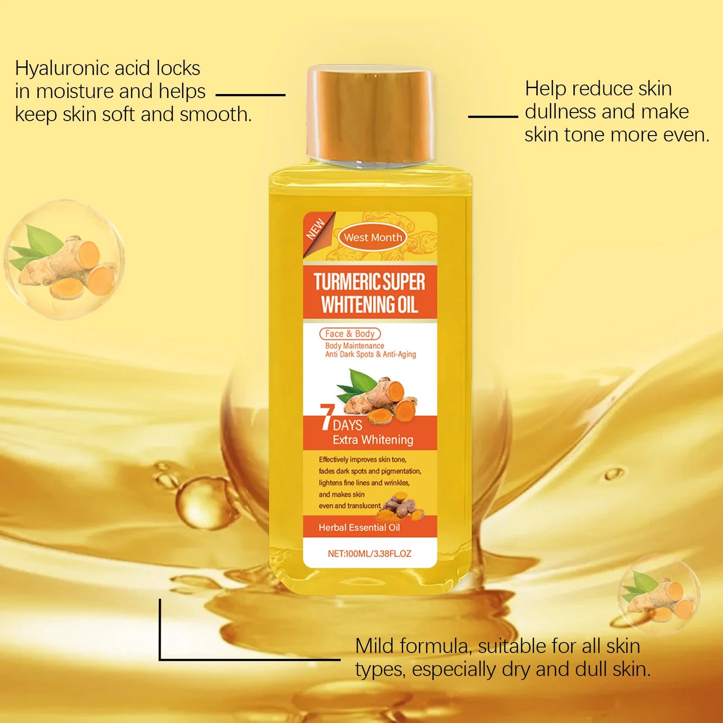 West Month Turmeric Body Essence Oil Daily Moisturizing For Skin