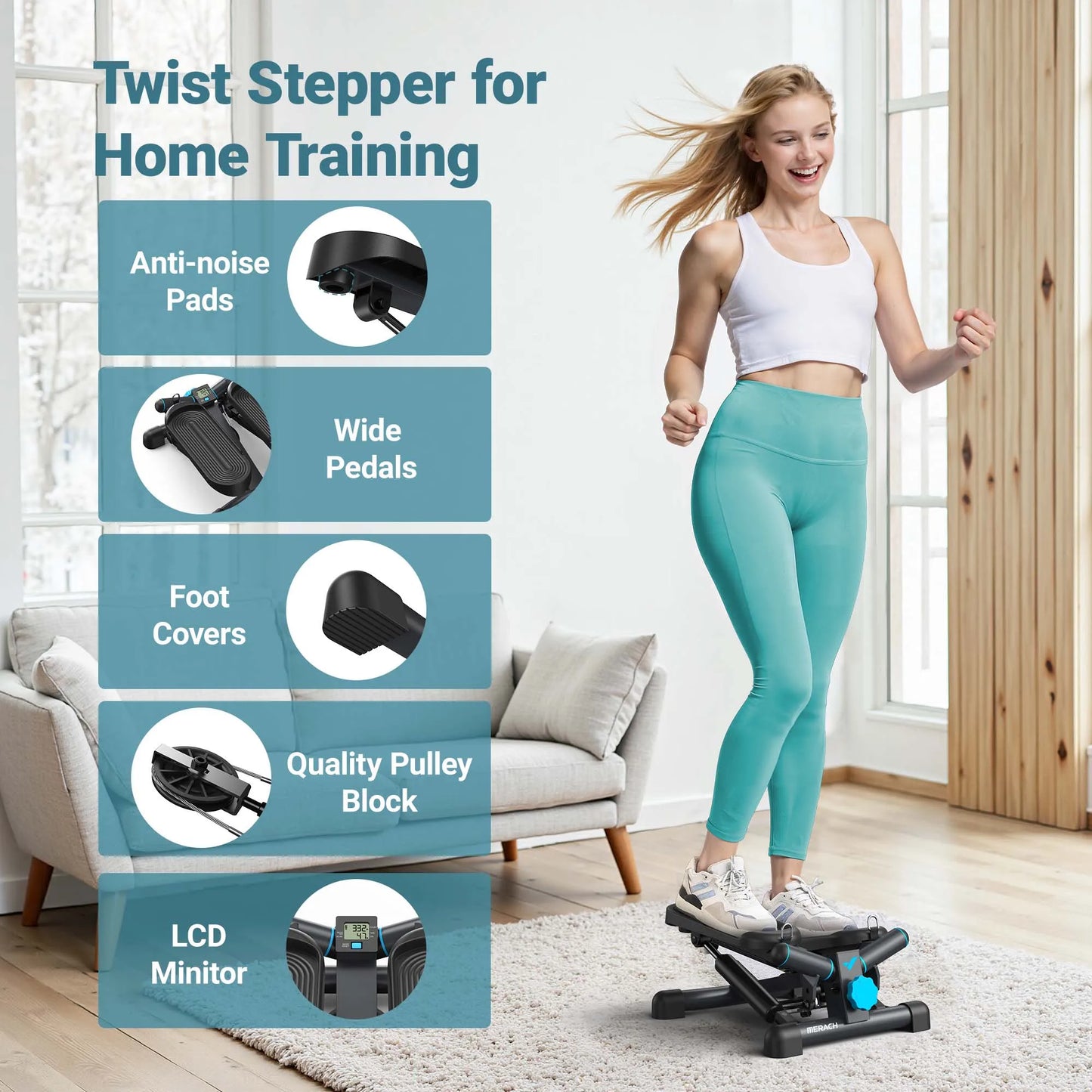 MERACH Stair Stepper 330LBS Capacity With Resistance Band