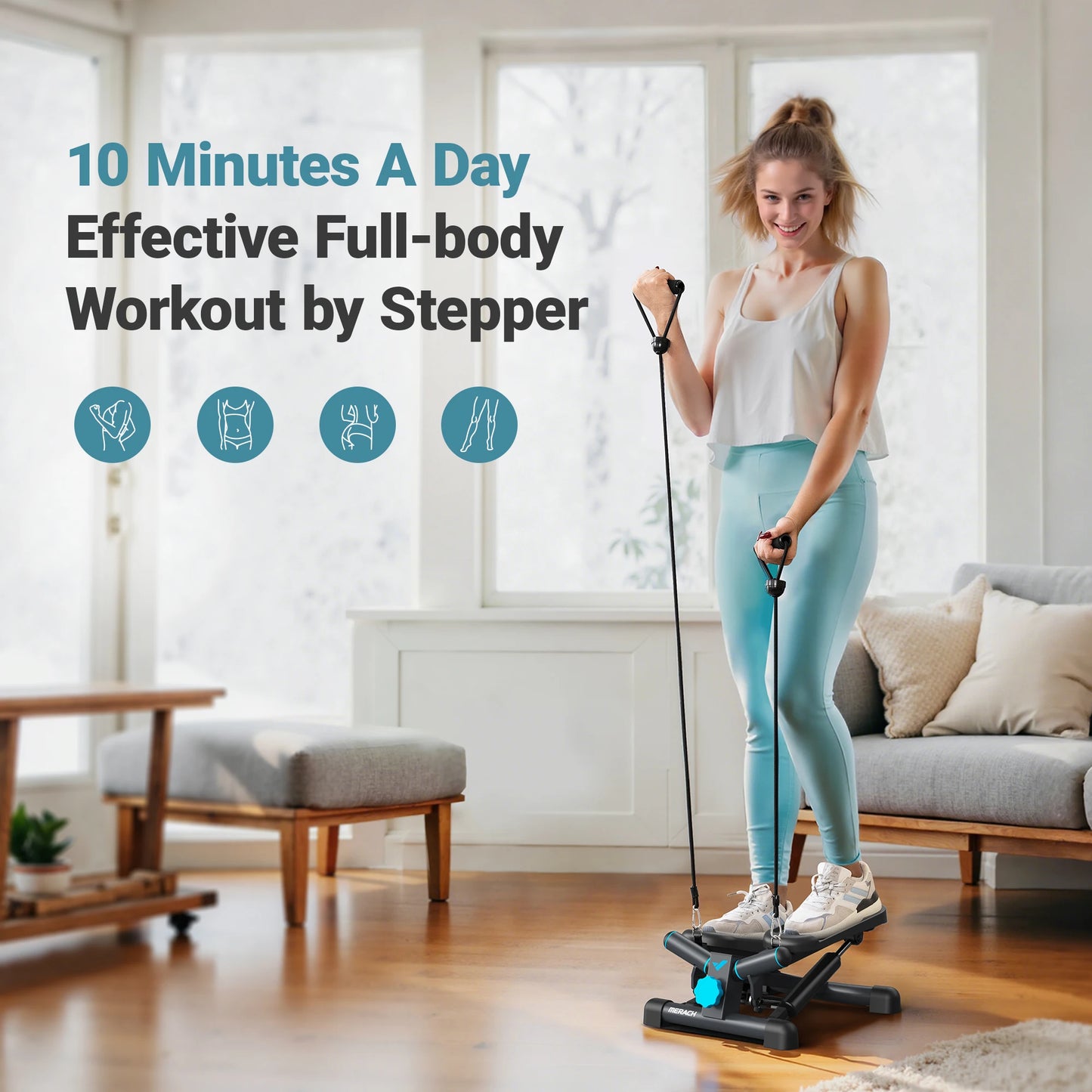 MERACH Stair Stepper 330LBS Capacity With Resistance Band