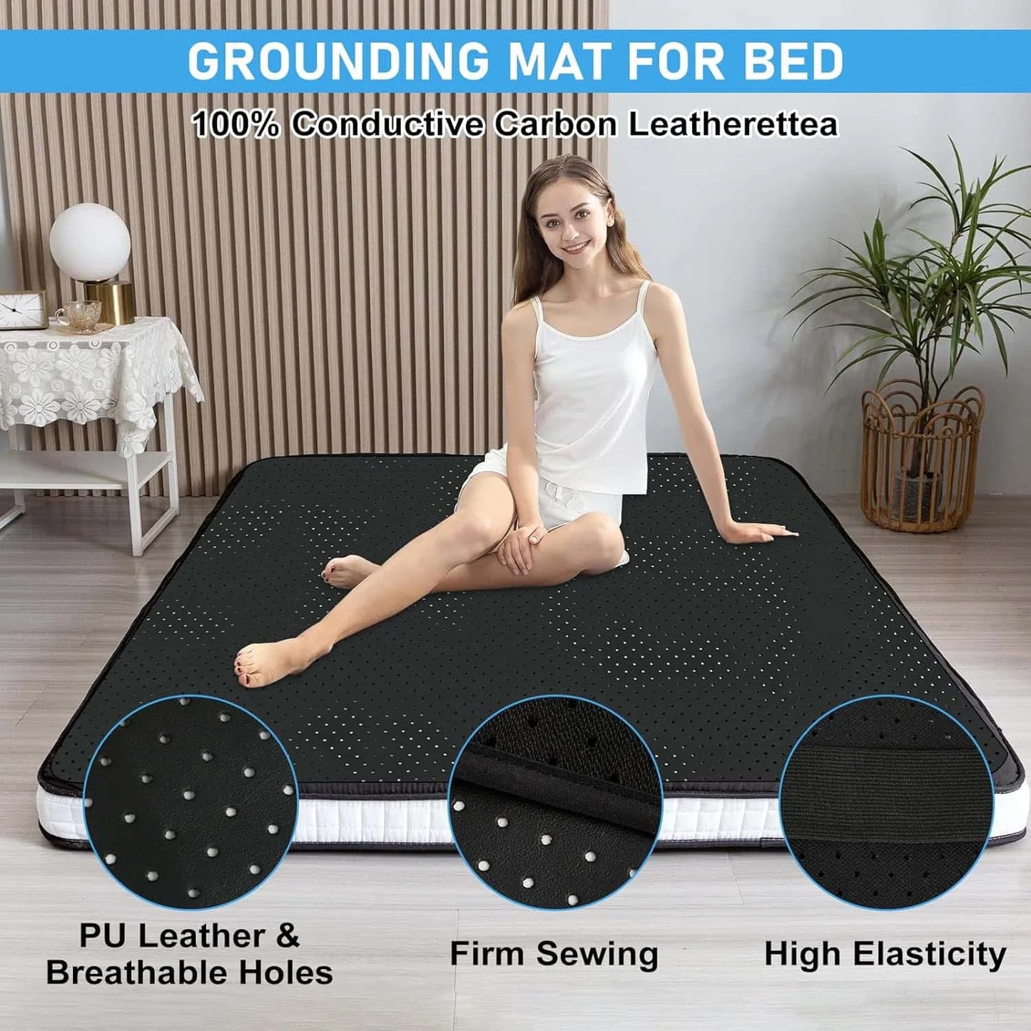 Grounding Sheet and Mat Combo Perforated Conductive Carbon Faux Leather