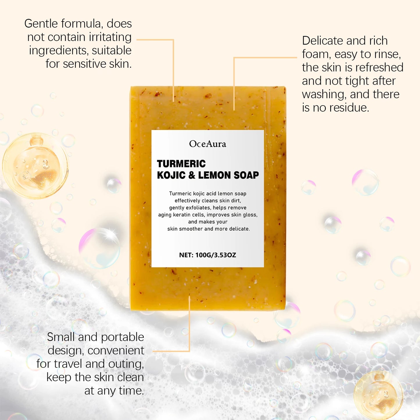 OceAura Turmeric Lemon Soap Bar for Face and Body Brightening