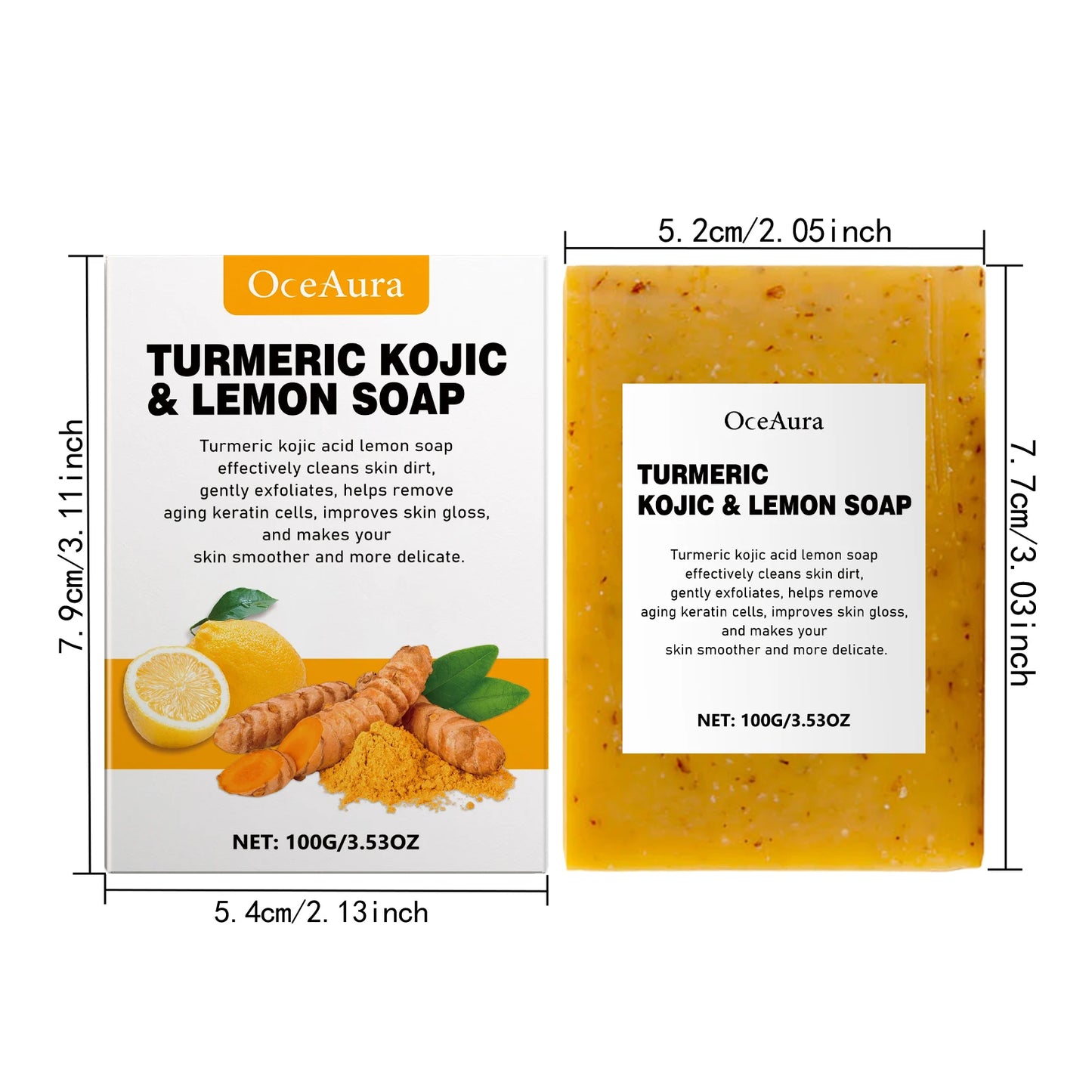 OceAura Turmeric Lemon Soap Bar for Face and Body Brightening