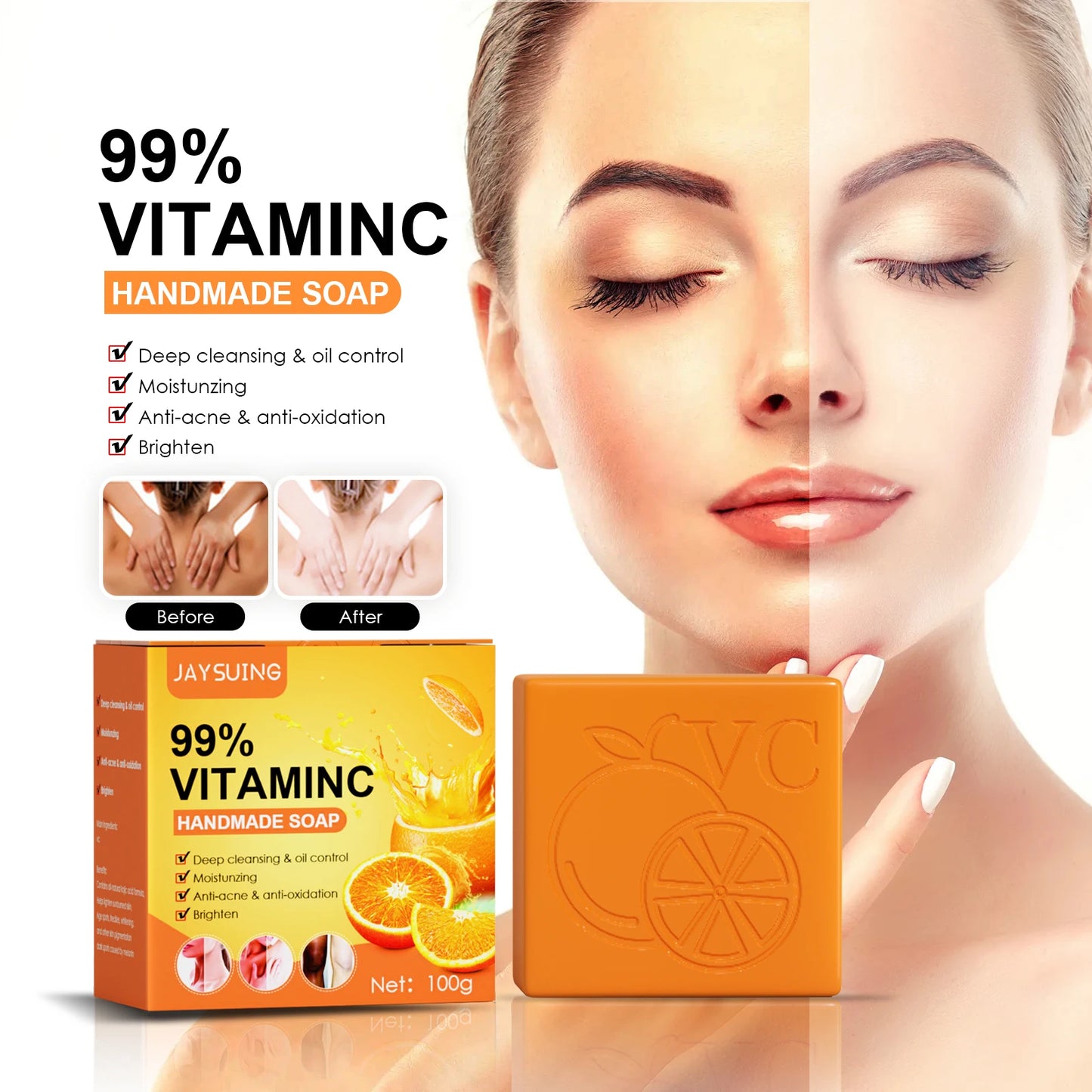 Jaysuing Vitamin C Whitening Soap for Cleansing Acne Prone Skin