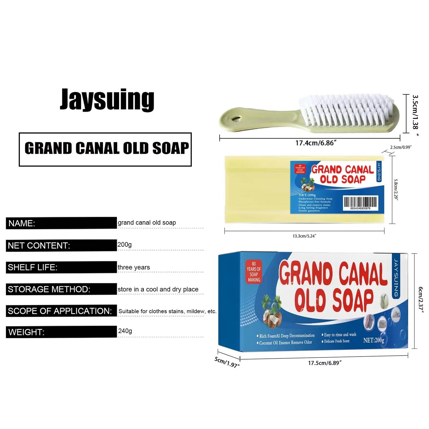 Jaysuing Laundry Soap Bar With Brush Heavy Stain Removal