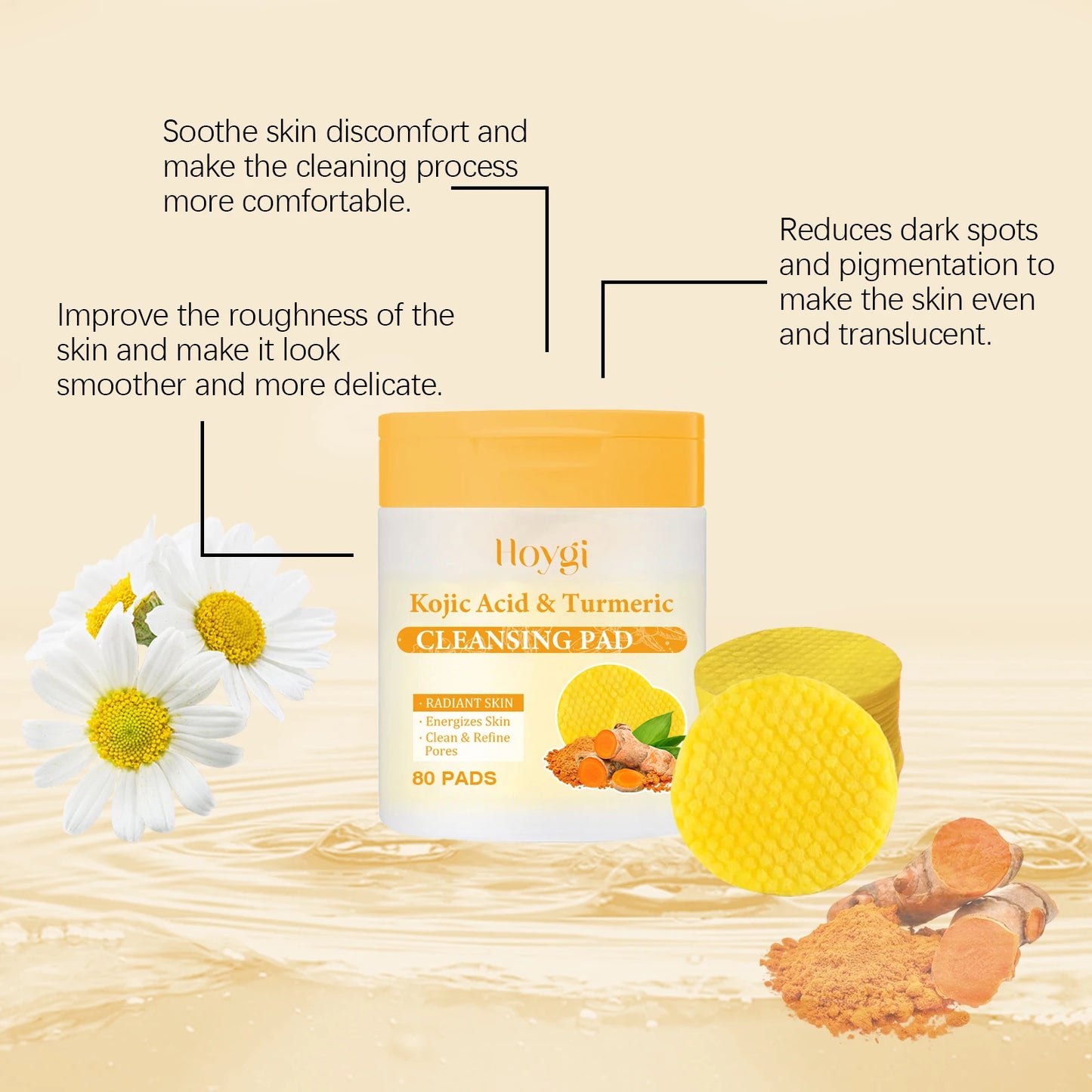 Hoygi Turmeric Kojic Acid Cleansing Pads Exfoliating Daily Face Wash