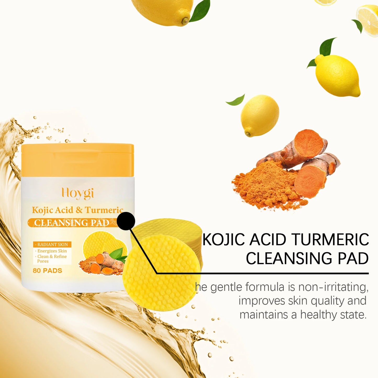 Hoygi Turmeric Kojic Acid Cleansing Pads Exfoliating Daily Face Wash