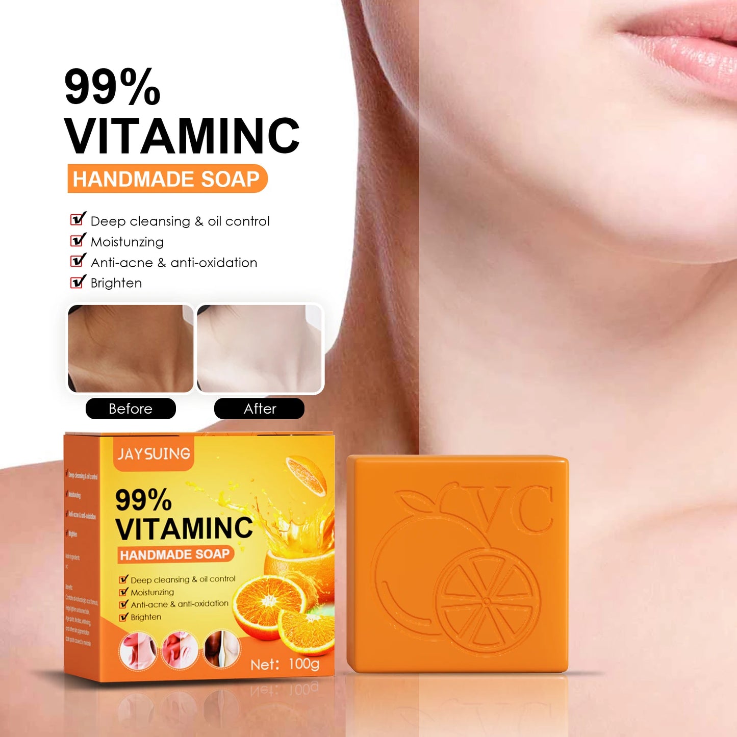 Jaysuing Vitamin C Whitening Soap for Cleansing Acne Prone Skin