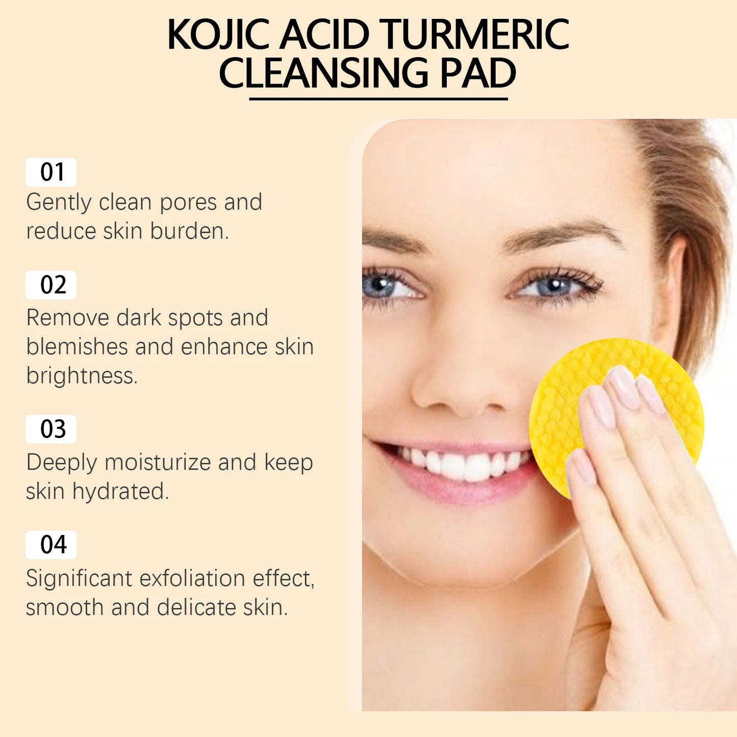 Hoygi Turmeric Kojic Acid Cleansing Pads Exfoliating Daily Face Wash