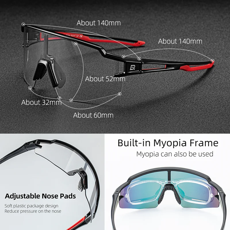 ROCKBROS Photochromic Polarized Cycling Glasses Built In Myopia Frame