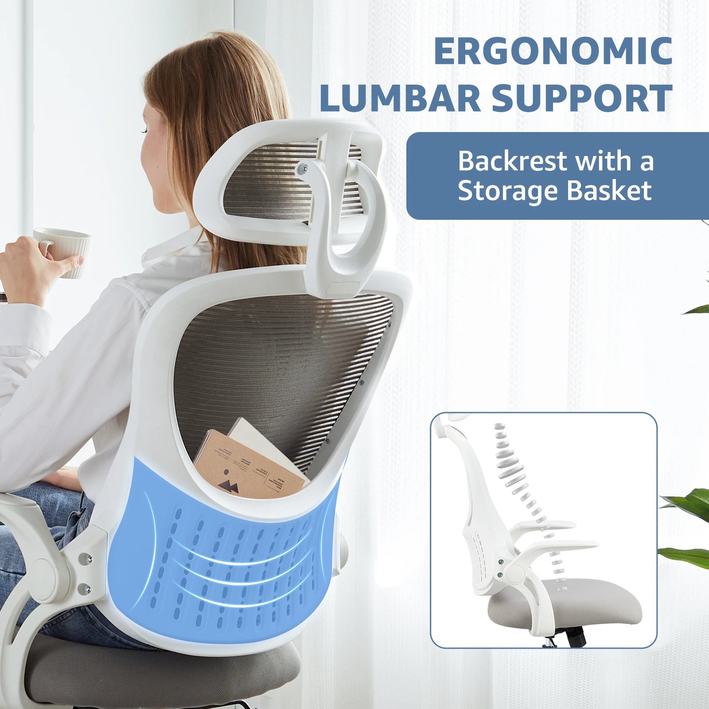JHK Mesh Ergonomic Office Chair With Flip Up Lumbar Support
