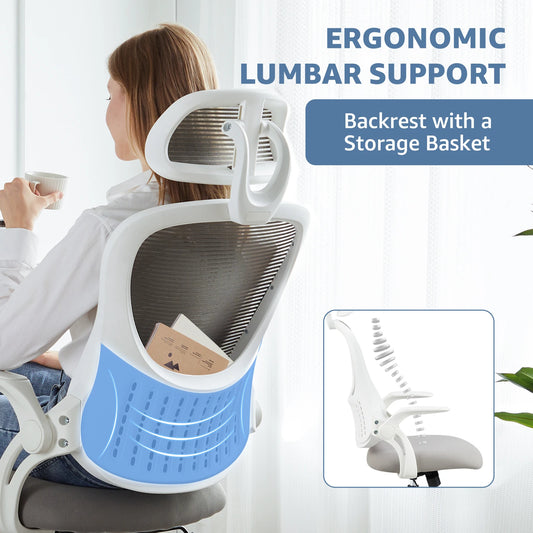 JHK Mesh Ergonomic Office Chair With Flip Up Lumbar Support