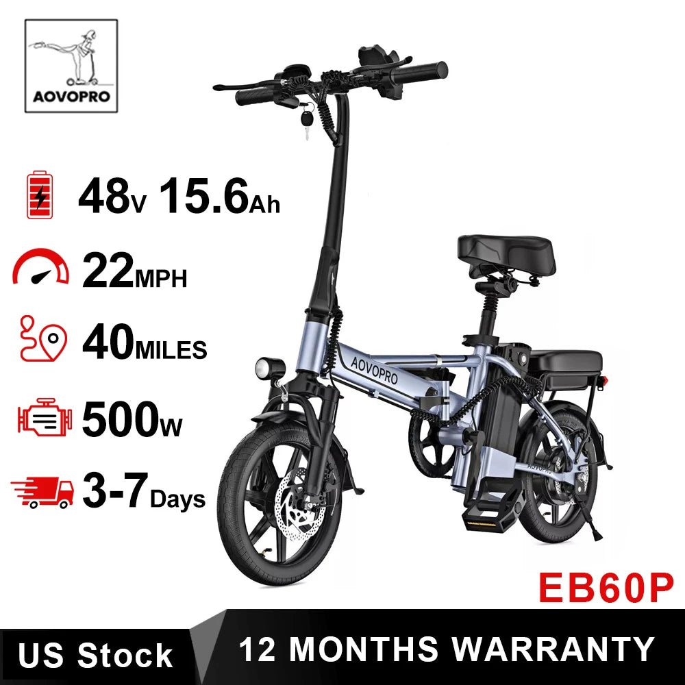 AOVOPRO EB60 Foldable Electric Bike 500W 48V Two Seat