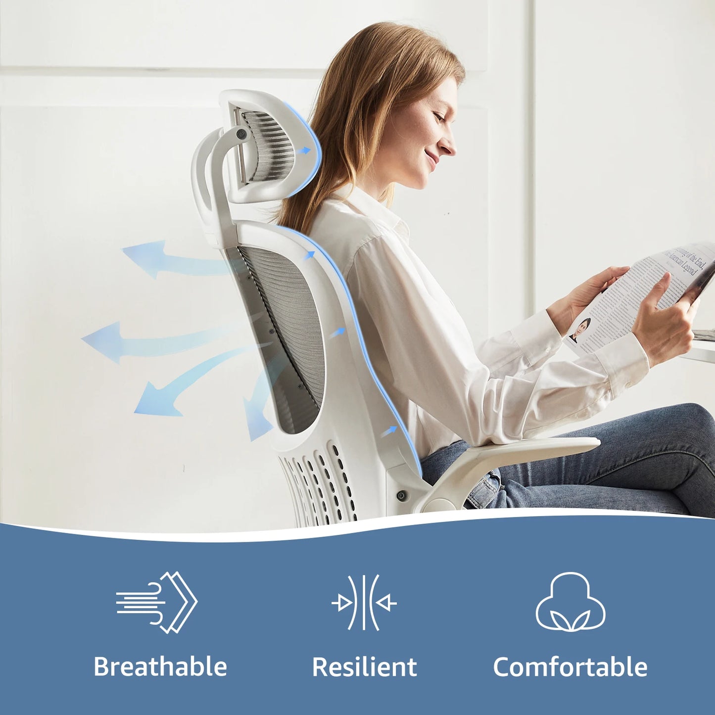 JHK Mesh Ergonomic Office Chair With Flip Up Lumbar Support