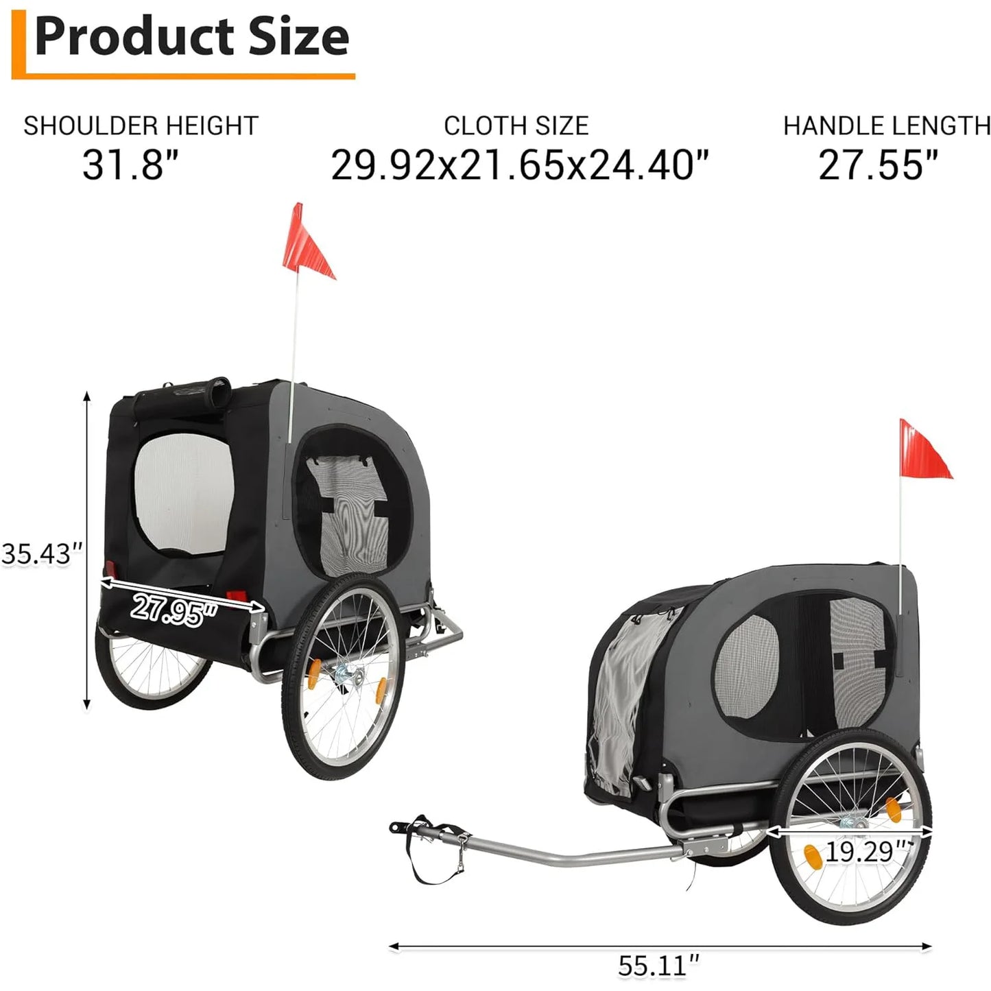 HiMISS Steel Dog Bike Trailer Folding Pet Carrier 40kg