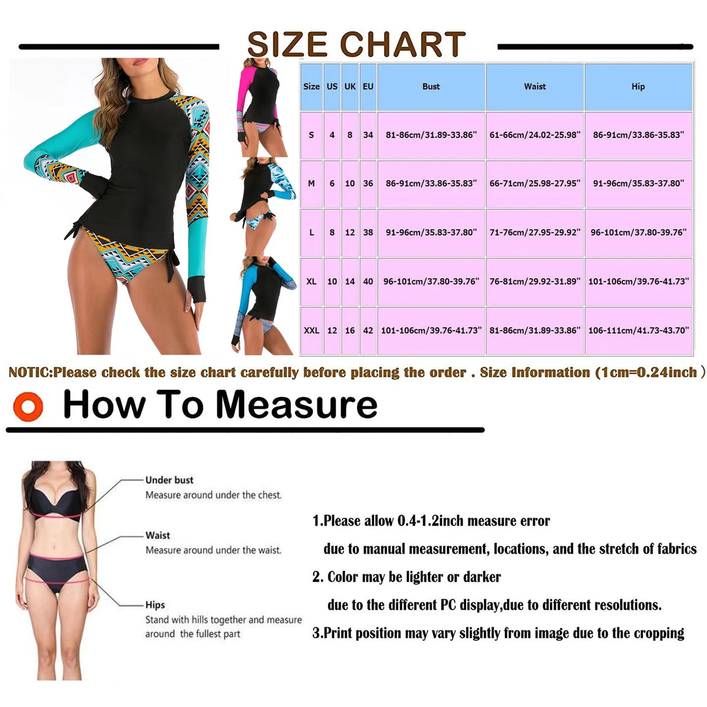 long sleeve UV protection rash guard bikini set