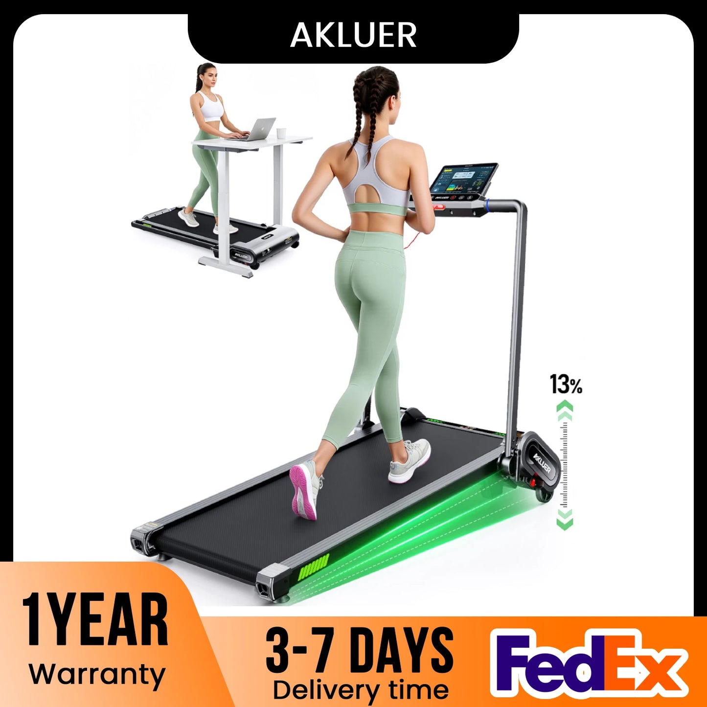 AKLUER Auto Incline Walking Pad Under Desk Treadmill 2.5HP