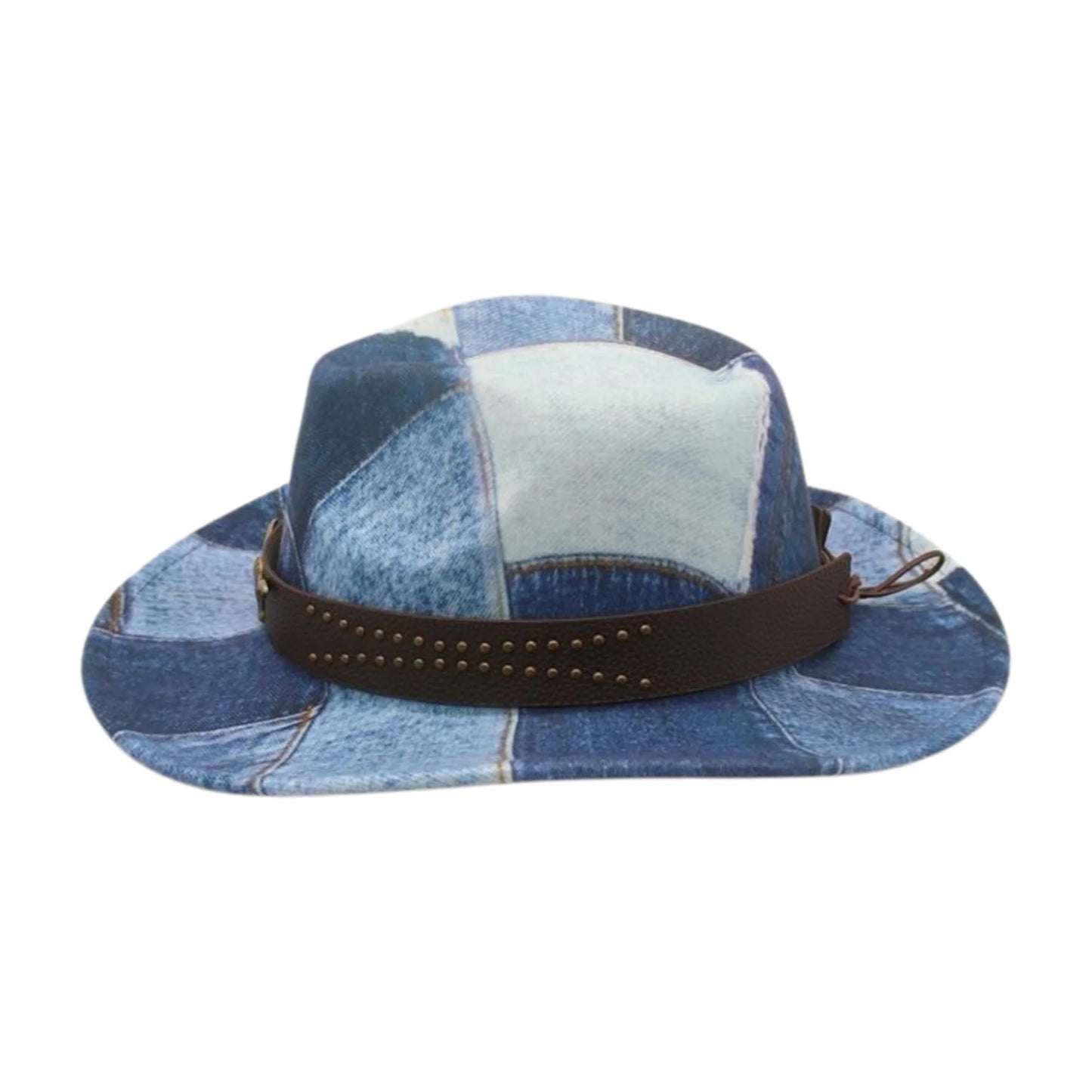 Vintage Denim Cowboy Hat Unisex With Bull Head Belt Brim