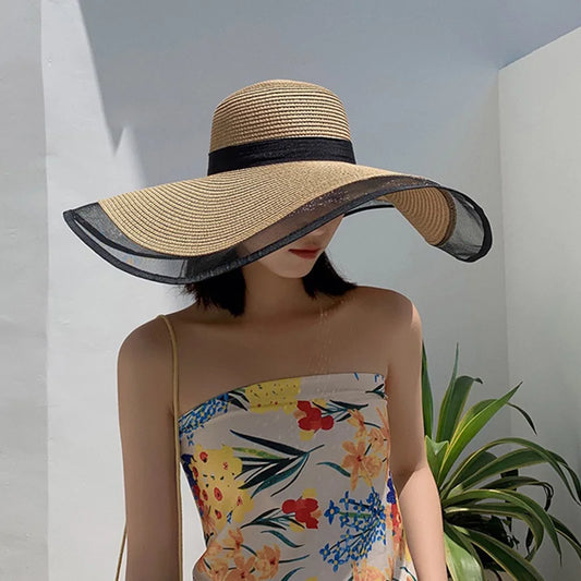 Women Wide Brim Sun Hat Foldable Straw Visor UV Protection