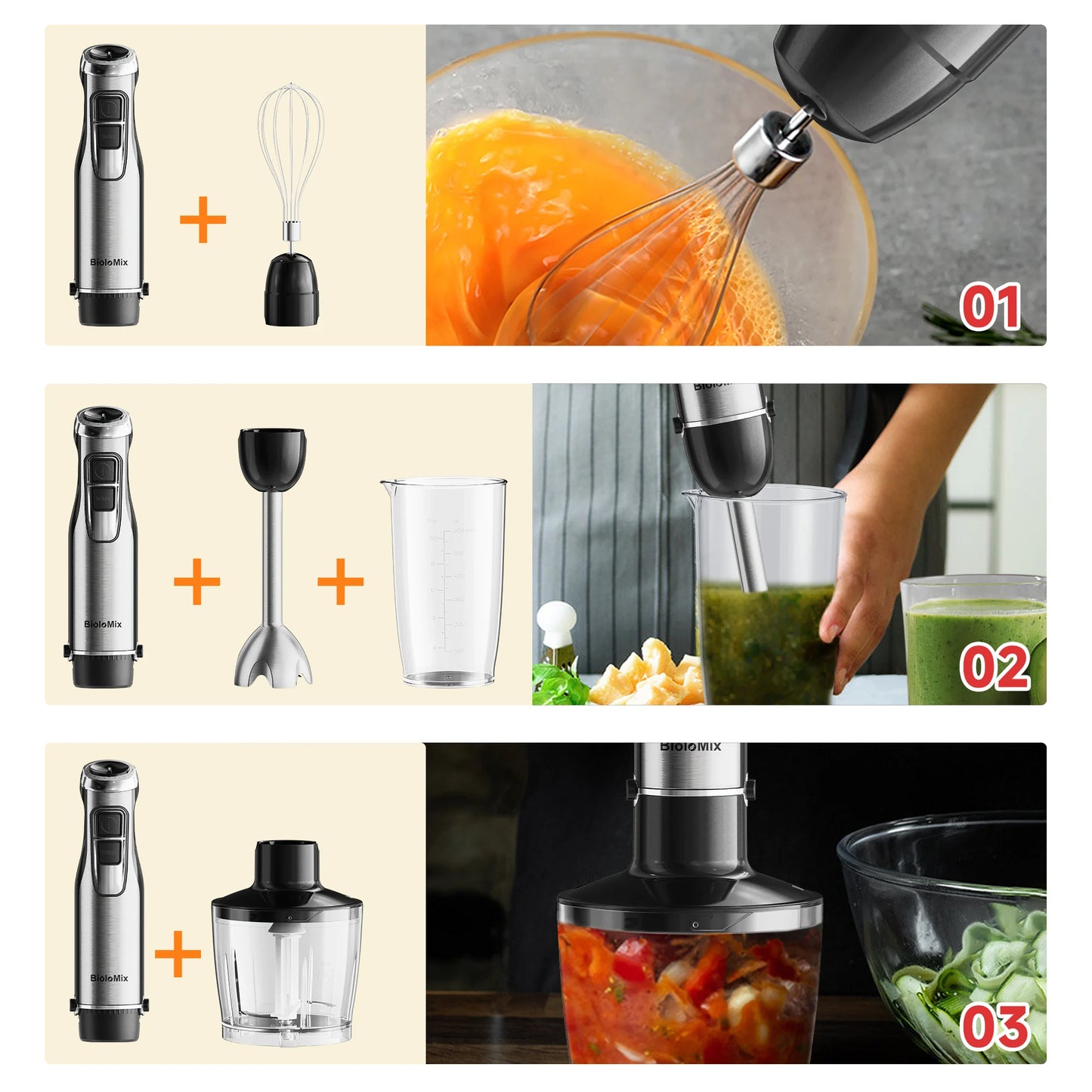 Biolomix 4 In 1 Immersion Hand Blender Chopper Smoothie Cup