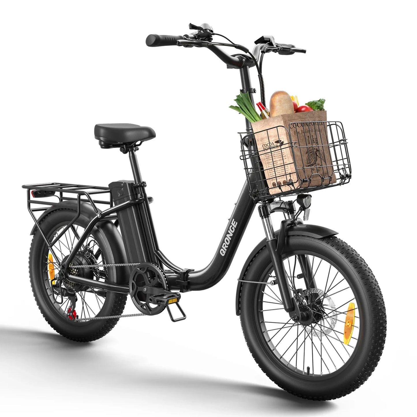 QRONGE 1000W Folding Electric Bike 486Wh Battery 70 Mile Range