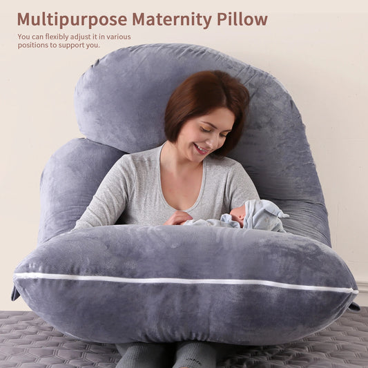 NONECN G Shaped Pregnancy Pillow Full Body Maternity Removable Cover