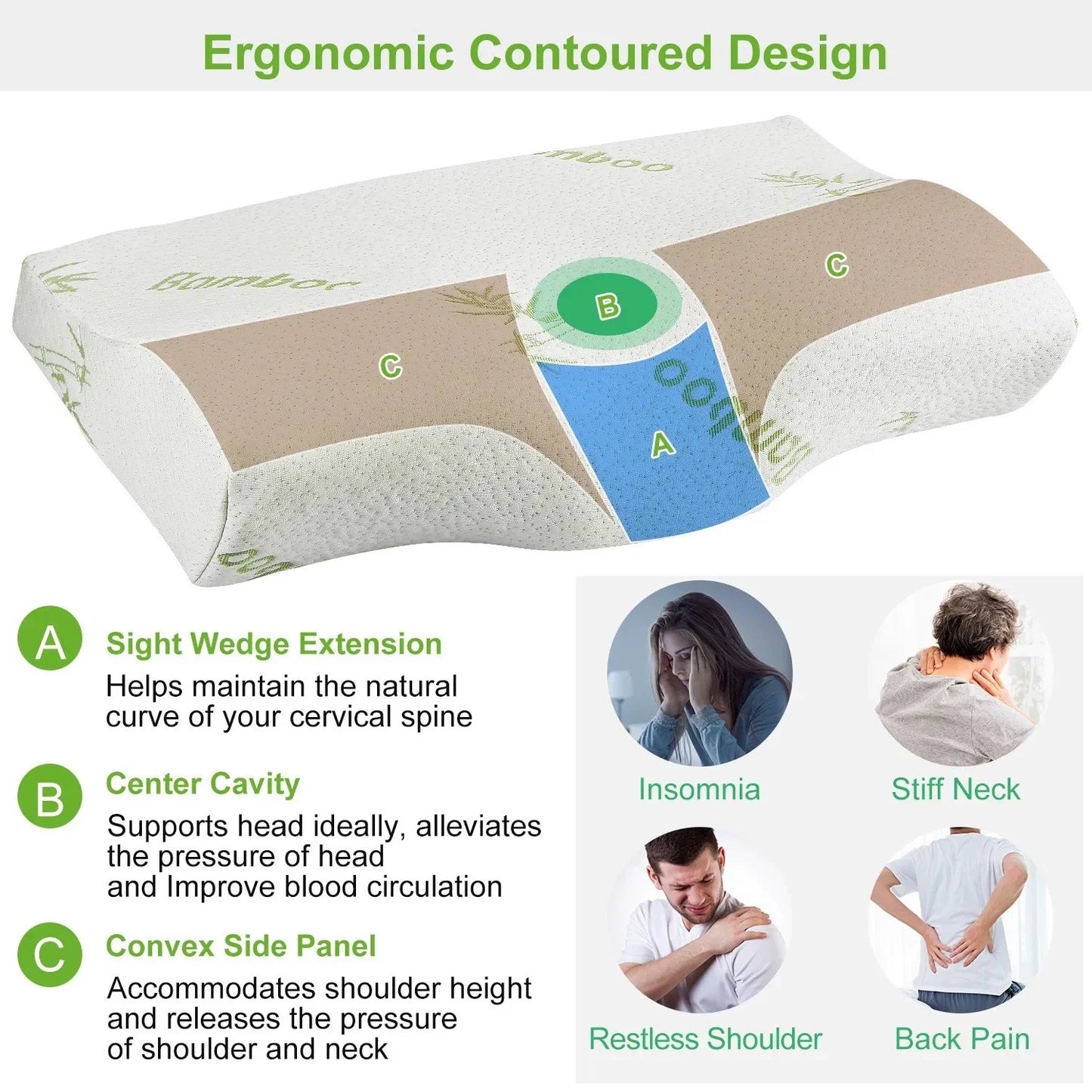 Bamboo Memory Foam Cervical Pillow for Neck Support and Comfort