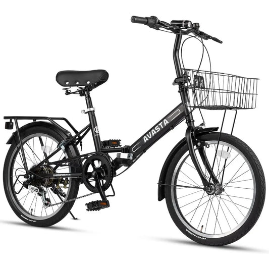 XMSJ Folding Bicycle With 7-Speed Dual C-Brake System And Rack