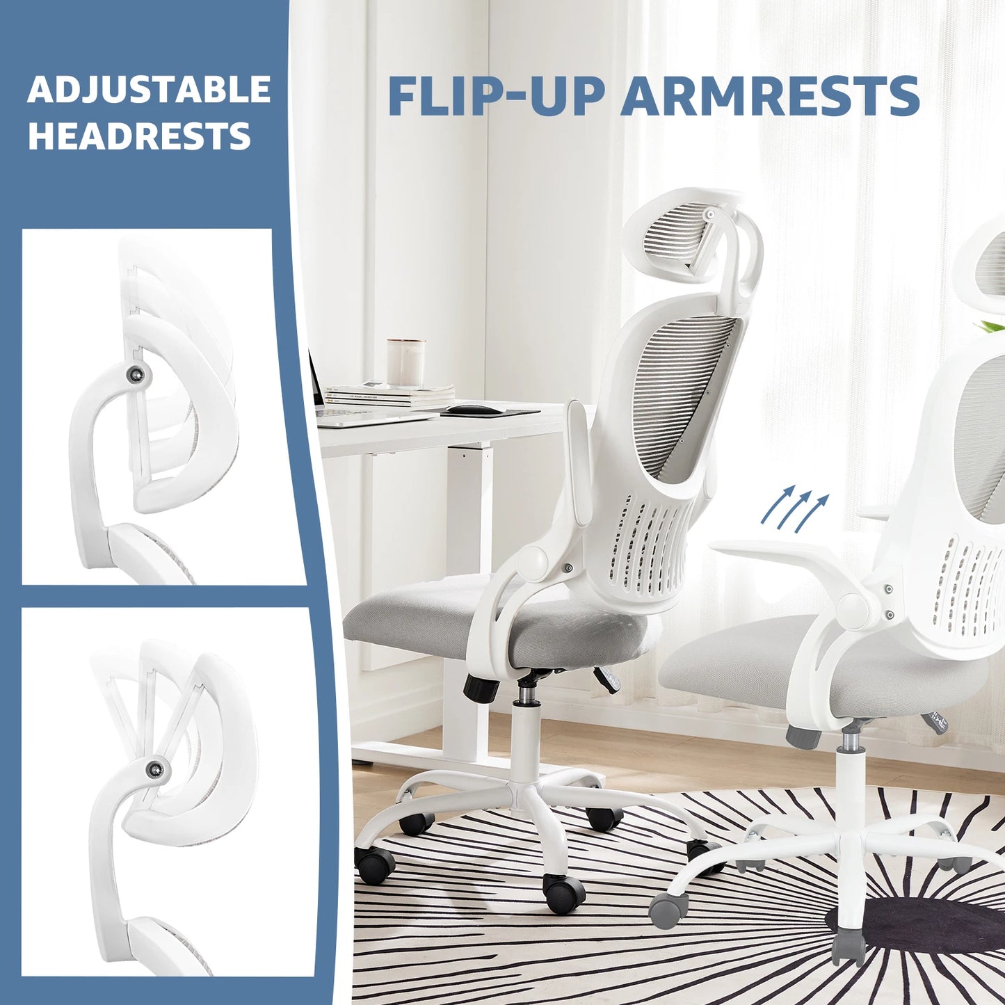JHK Mesh Ergonomic Office Chair With Flip Up Lumbar Support