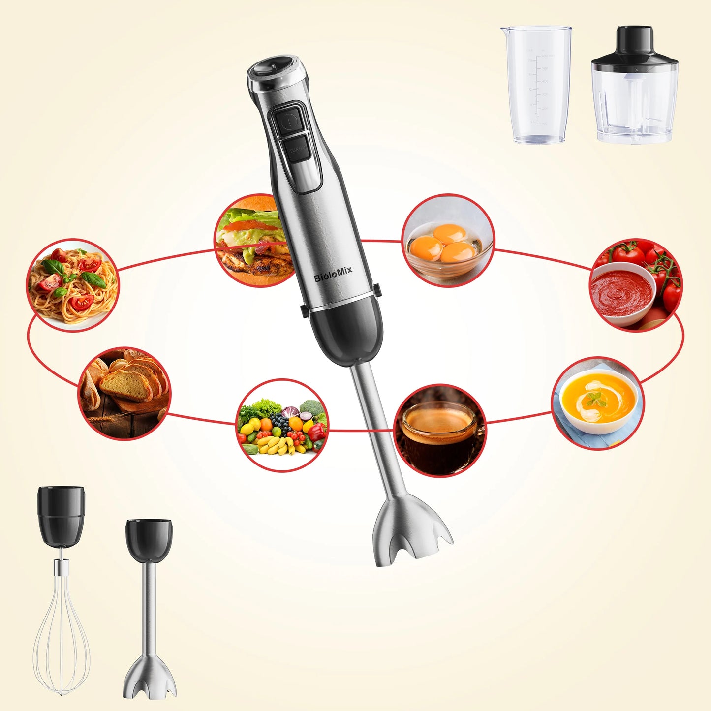 Biolomix 4 In 1 Immersion Hand Blender Chopper Smoothie Cup