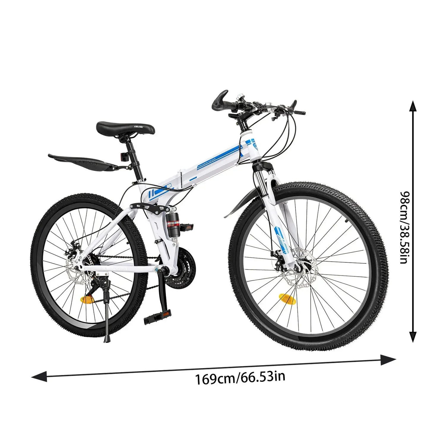 Folding Mountain Bike 21 Speed Dual Disc Brakes Mens MTB