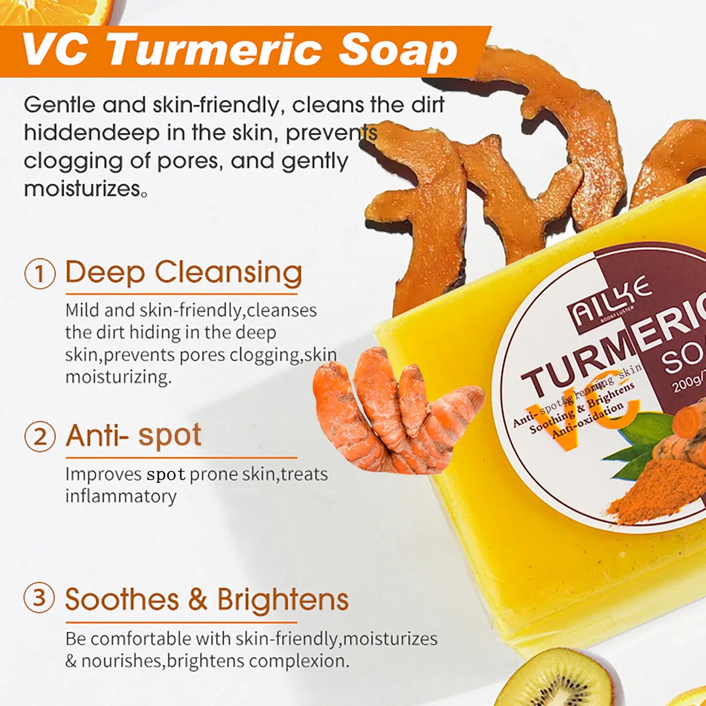 AILKE Turmeric Soap Bar Brightening Acne And Skin Tone