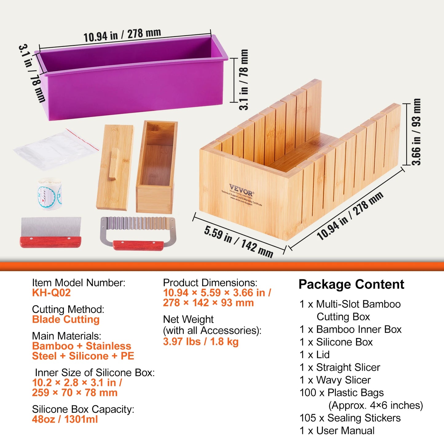 Soap Making Kit With Bamboo Box Silicone Mold And Stainless Cutters