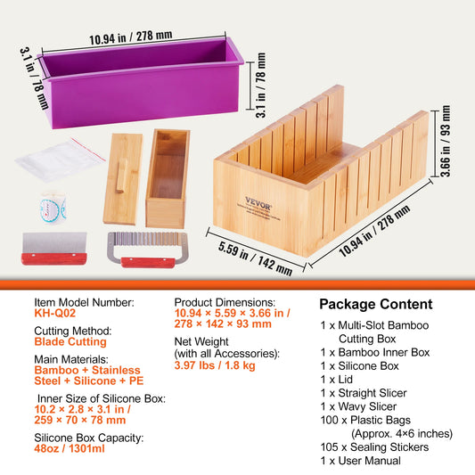 Soap Making Kit With Bamboo Box Silicone Mold And Stainless Cutters