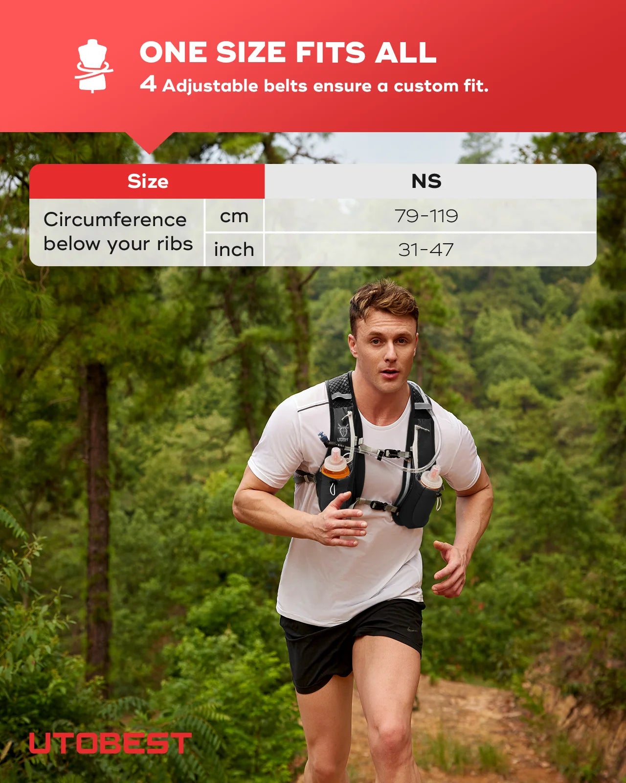 UTOBEST Hydration Running Vest With Reservoir Ultralight Multi Pocket Outdoors