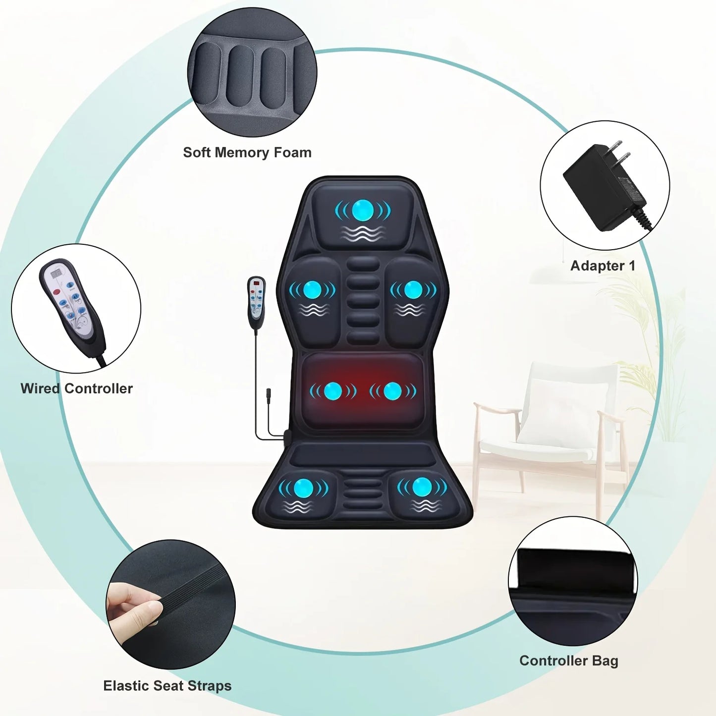 HIMOUTA Electric Back Massager Full Body Chair Cushion with Heat