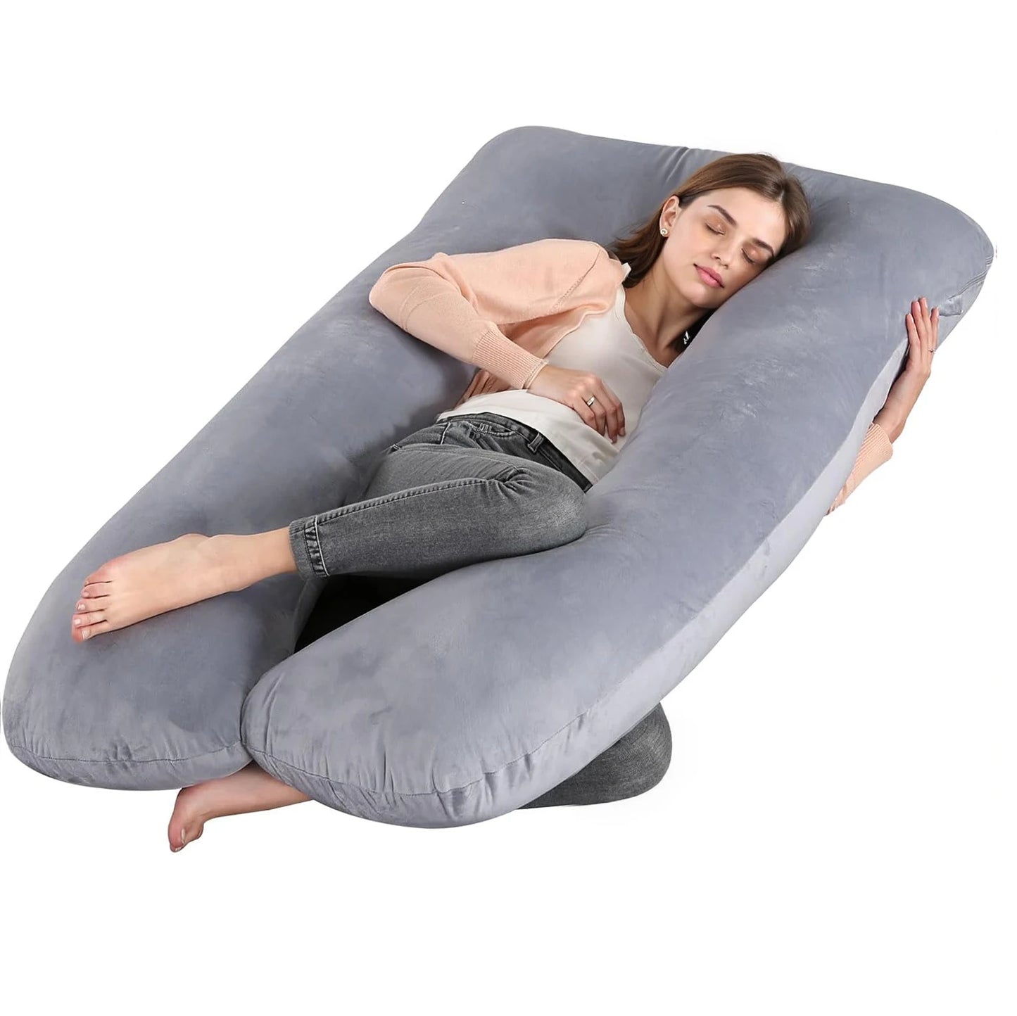 NONECN G Shaped Pregnancy Pillow Full Body Maternity Removable Cover