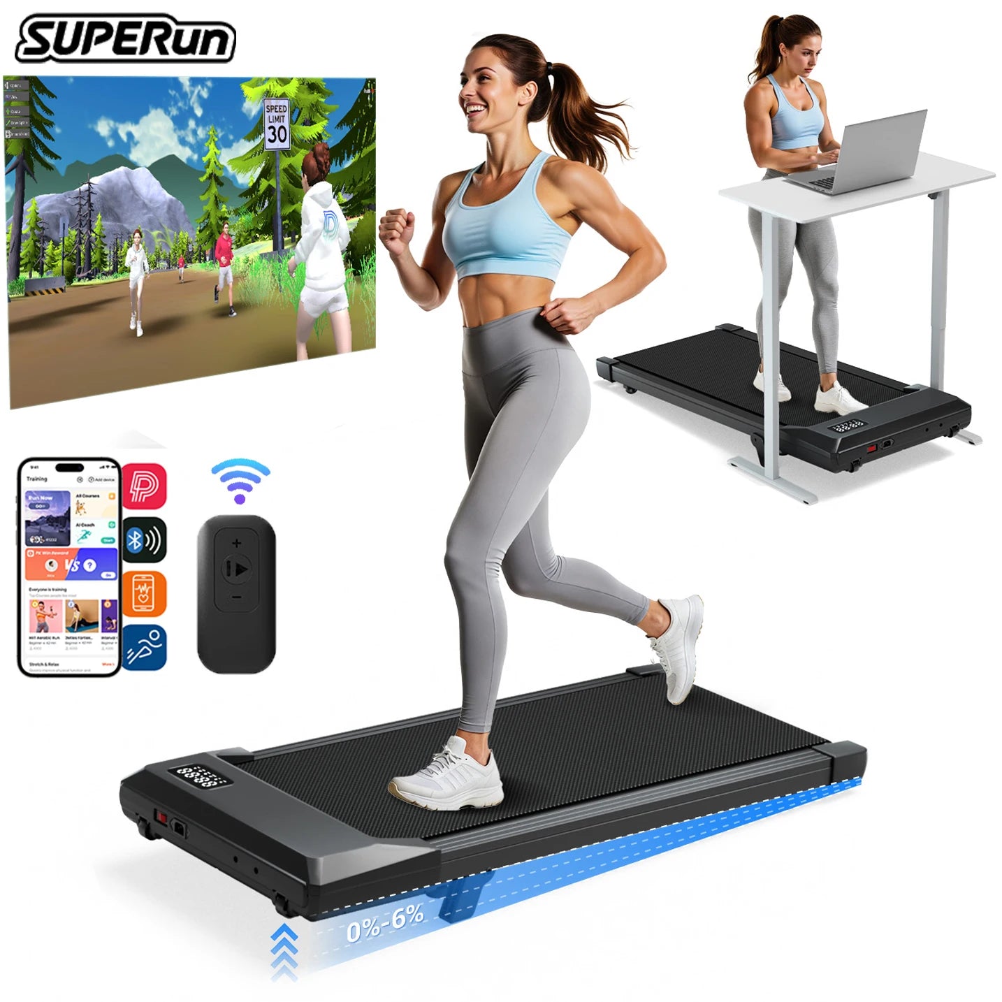 Superun Under Desk Walking Pad Treadmill 2.5 HP Quiet Portable LED Display