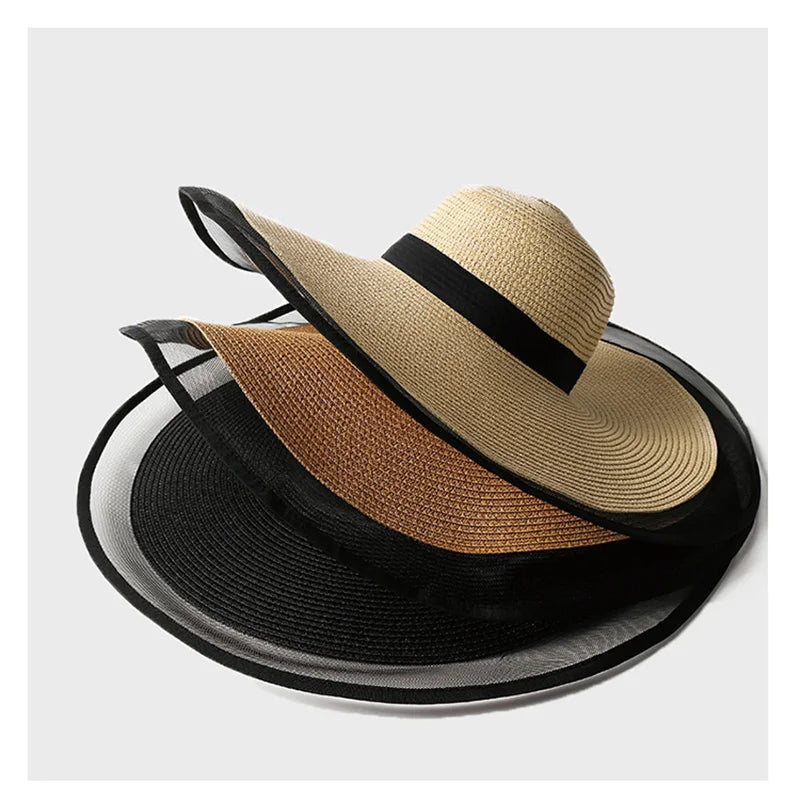 Women Wide Brim Sun Hat Foldable Straw Visor UV Protection