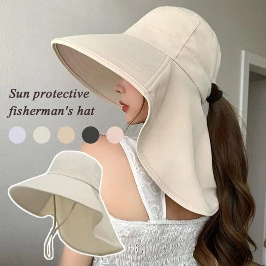 Unisex UV Protection Sun Hat With Neck Flap Wide Brim
