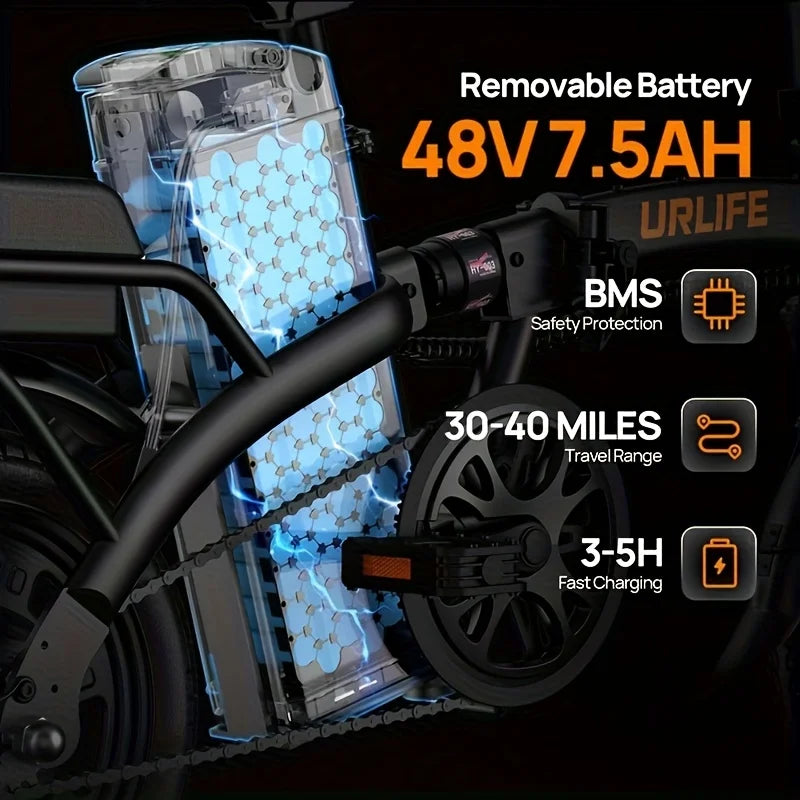 URLI Foldable Electric Bicycle With 500W Motor And 48V Battery